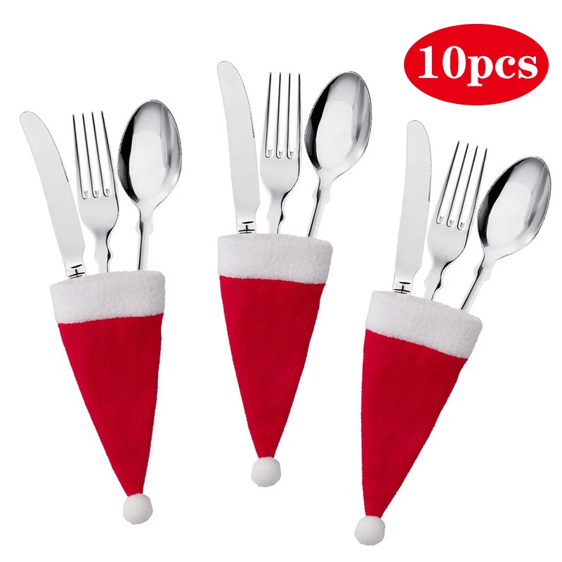 1-10pcs Christmas Xmas Decor Kitchen Tableware Holder Pocket Dinner Cutlery Bag 