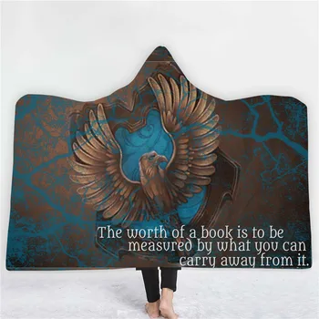 

Animal eagle hooded blanket Sherpa wool sea blue wearable plush blanket on the bed sofa thick warm black badge hooded blanket