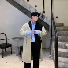 MIXCUBIC Осенняя Асимметричная Мужская ветровка смешанных цветов в Корейском стиле, Повседневная Свободная ветровка, мужской Тренч, M-XL