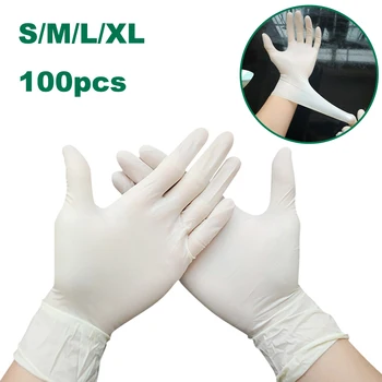 

100pcs Disposable Latex Gloves for Food and Beverage Thicker Durable Household Cleaning Gloves Experimental Gloves Powder Free