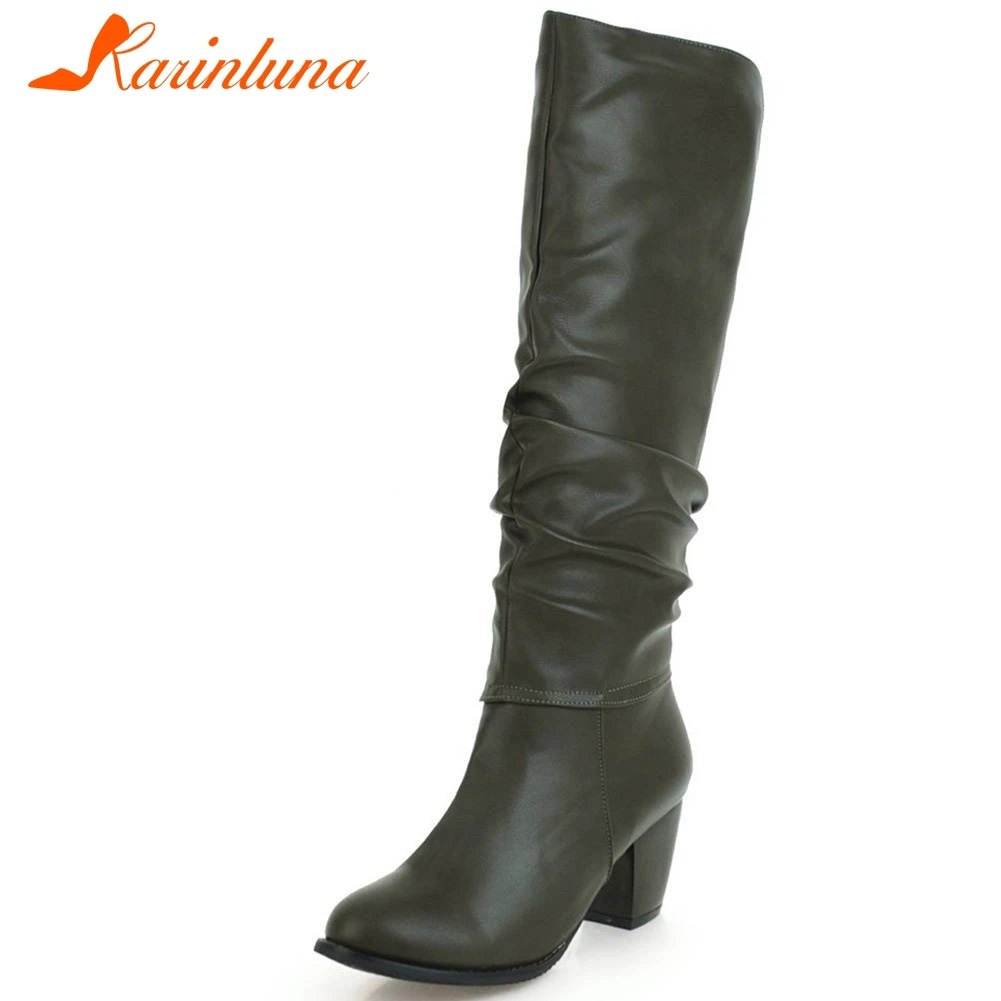 

Karinluna Plus Size 34-48 New Fashion Winter Boots Woman Shoes Chunky Heels Slip On 2020 Hot Sale Concise Shoes Women Boots