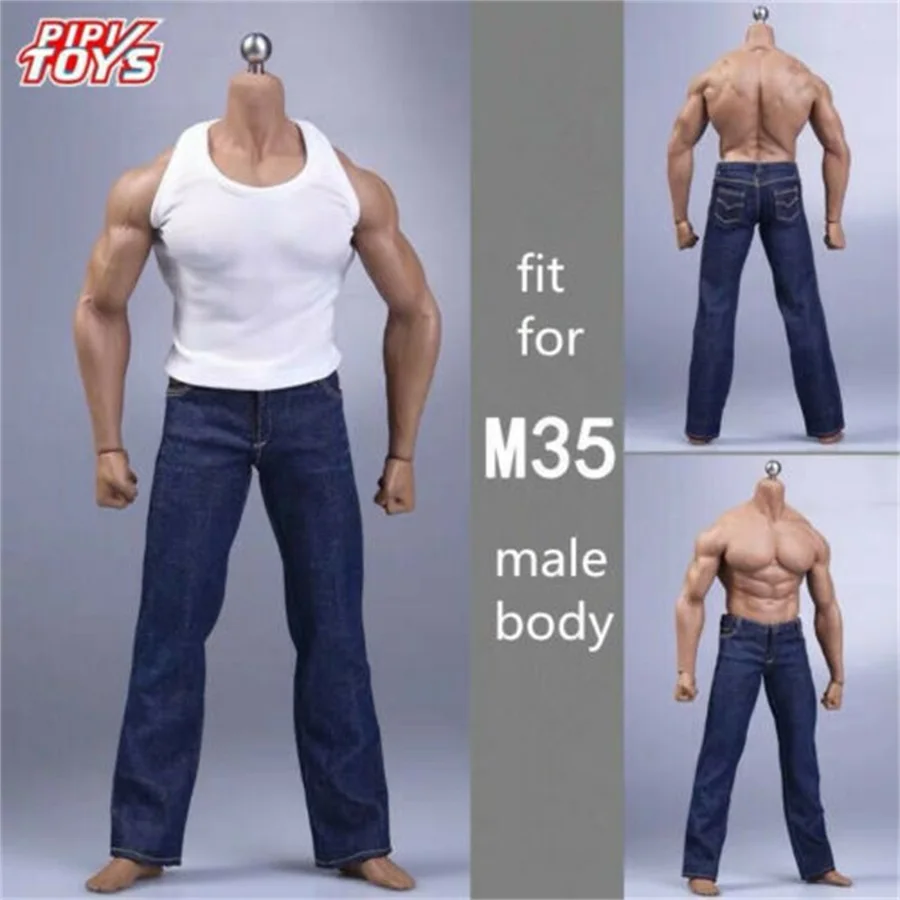 1/6 мужской белый жилет и синие джинсы одежда F 12 ''Phicens Body M35 сильная фигурка