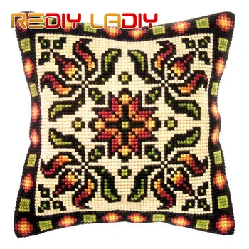 

Cross Stitch Cushion Cover Mandala Rosette Sofa Pillows Chunky Cross-Stitch Kits 100% Acrylic Yarn Pillow Case Hobby & Crafts