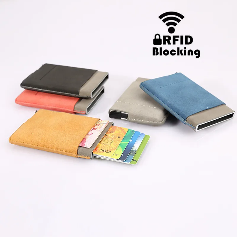 

2019 RFID Protection PU Leather Credit Card Holder Fashion Automatic Metal Business Multifunction ID Card Holder Wallet