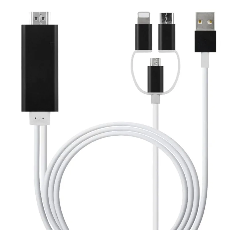 Черный USB к HDMI зеркальный литой кабель с аудио MHL для iPhone iPad освещение Android телефон к светодиодный ТВ Micro usb type C к HDMI - Цвет: Черный