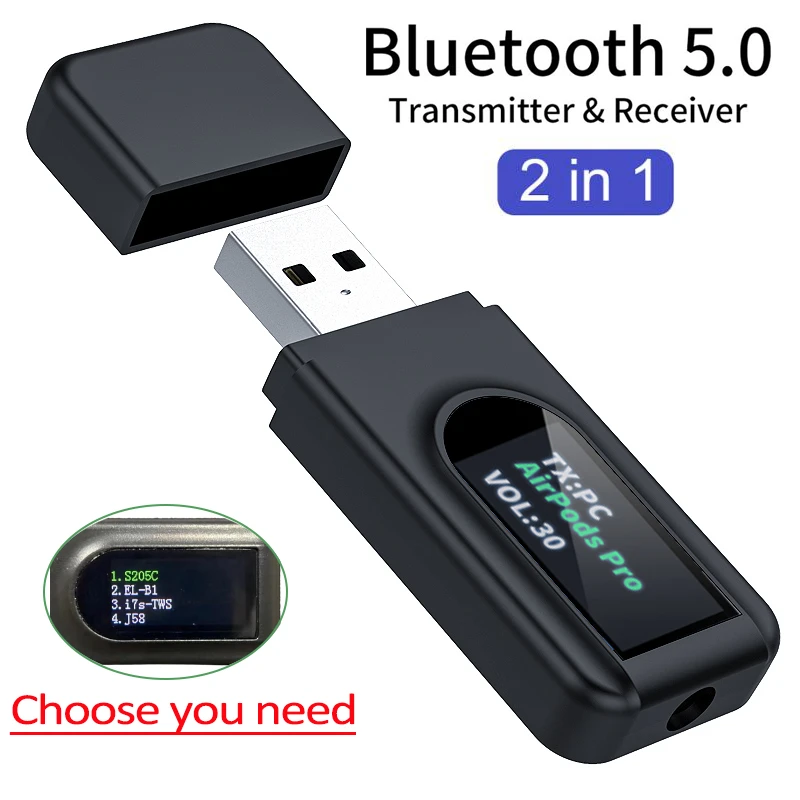 Transmisor y receptor USB con Bluetooth 5,0, adaptador de pantalla OLED, conector de 3,5mm, Dongle de Audio AUX para TV, PC, auriculares, hogar y coche|Adaptadores Bluetooth USB/receptor| - AliExpress