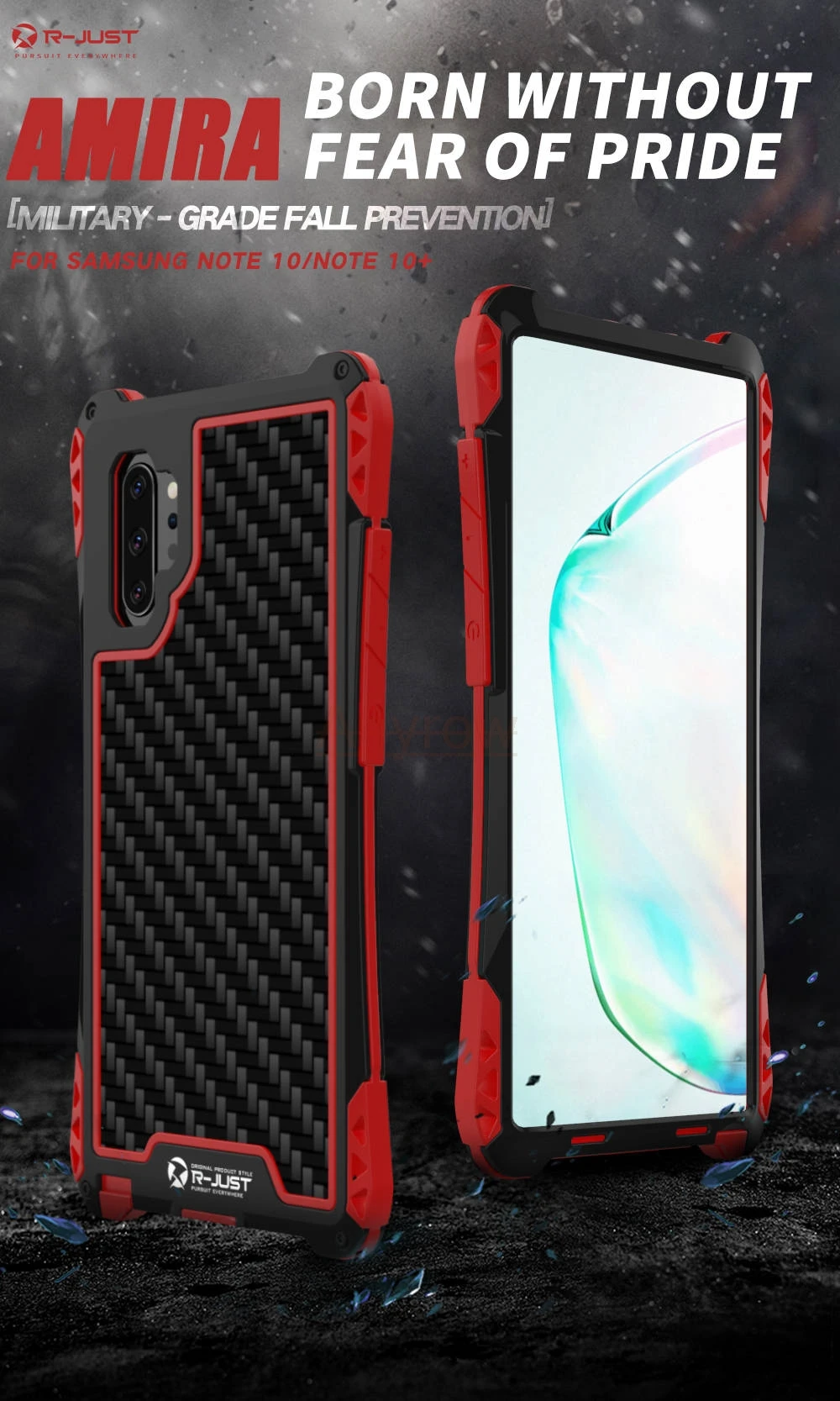 Carbon fiber Tri-proof Waterproof Dirtproof Armor Aluminum Case for Samsung Galaxy Note 10 Plus 9 8 S10 5G S9 S8 S7 Cover Fundas