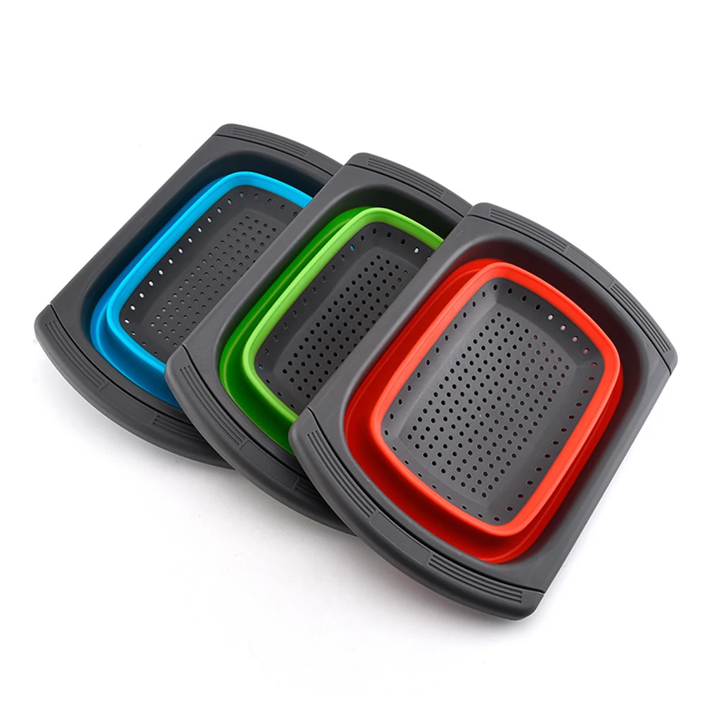 Square Shape Drain Basket Collapsible Colanders Foldable Silicone Kitchen Organizer Fruit Vegetable Baskets Folding Strainers
