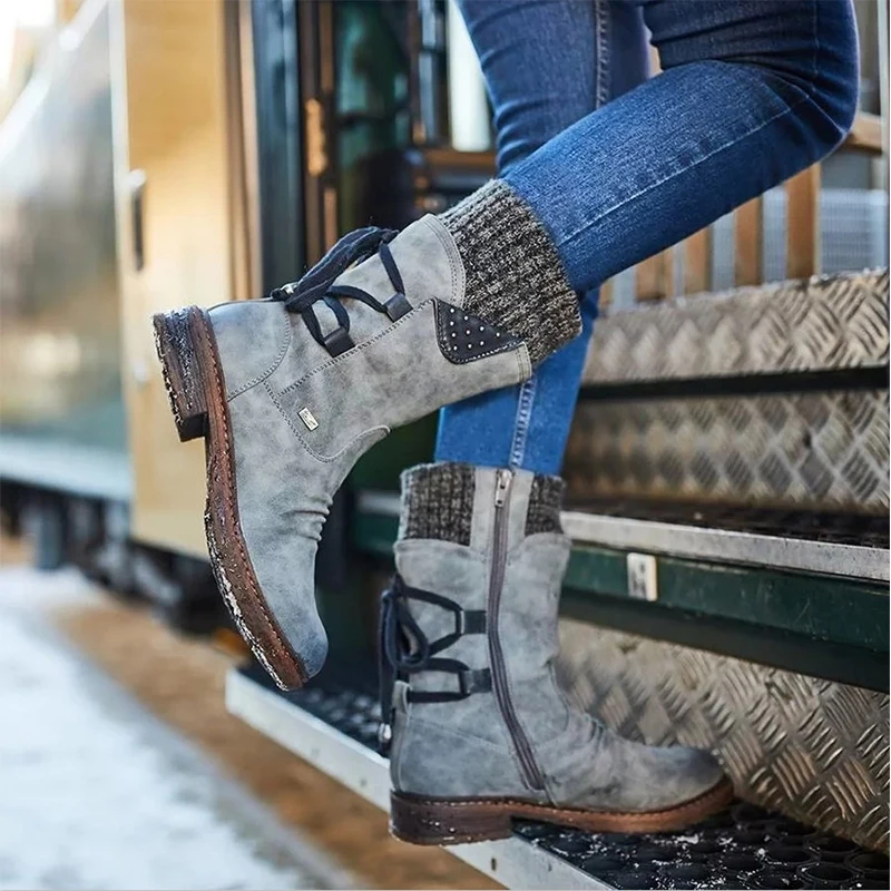 2021 Women Winter Mid-Calf Boot Flock Shoes Ladies Fashion Snow Boots Shoes High Suede Warm Botas Zapatos De Mujer Women Boots 