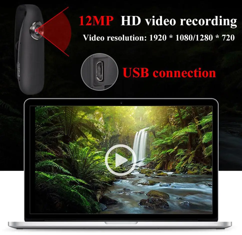 Kuulee HD 1080P 130 ° Мини видеокамера с детектором движения, видеорегистратор, Полицейская камера для мотоцикла, велосипеда, камера с аккумулятором 560 мАч r60
