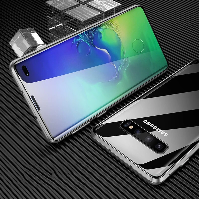 Двусторонний Магнитный чехол 360 с полной защитой для samsung S10 S9 Plus S10 5G, металлический чехол из закаленного стекла для Galaxy Note 10 Plus 9 8, чехол - Цвет: Silver