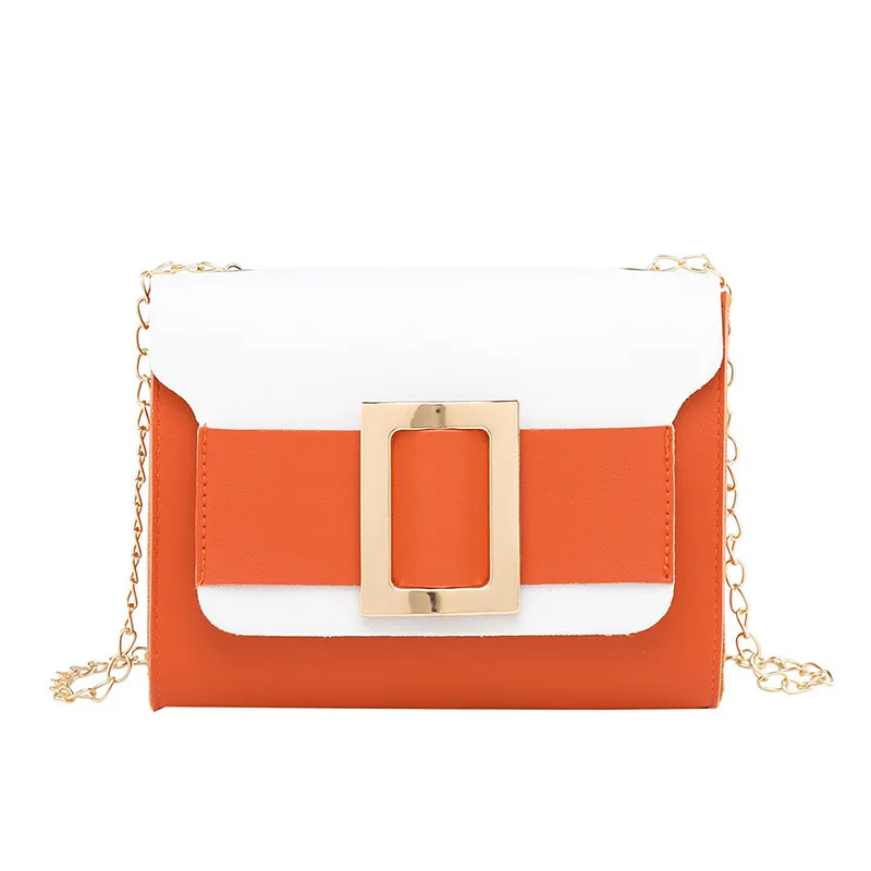 

Guangzhou WOMEN'S Bag 2019 Korean-style Contrast Color Large Pin Buckle Women's Square Sling Bag Trend Shoulder Bag One-Shoulder