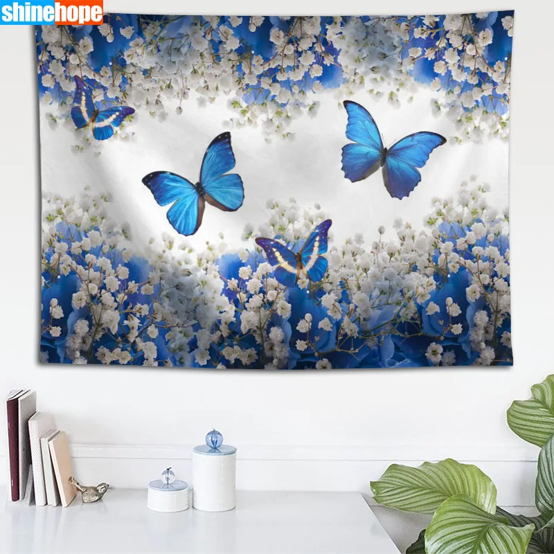 Custom Butterfly Flowers Tapestry Eco Friendly HD Print Background
