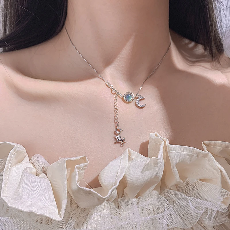 Серебряное ожерелье с лунным камнем аксессуары единорогами в японском и