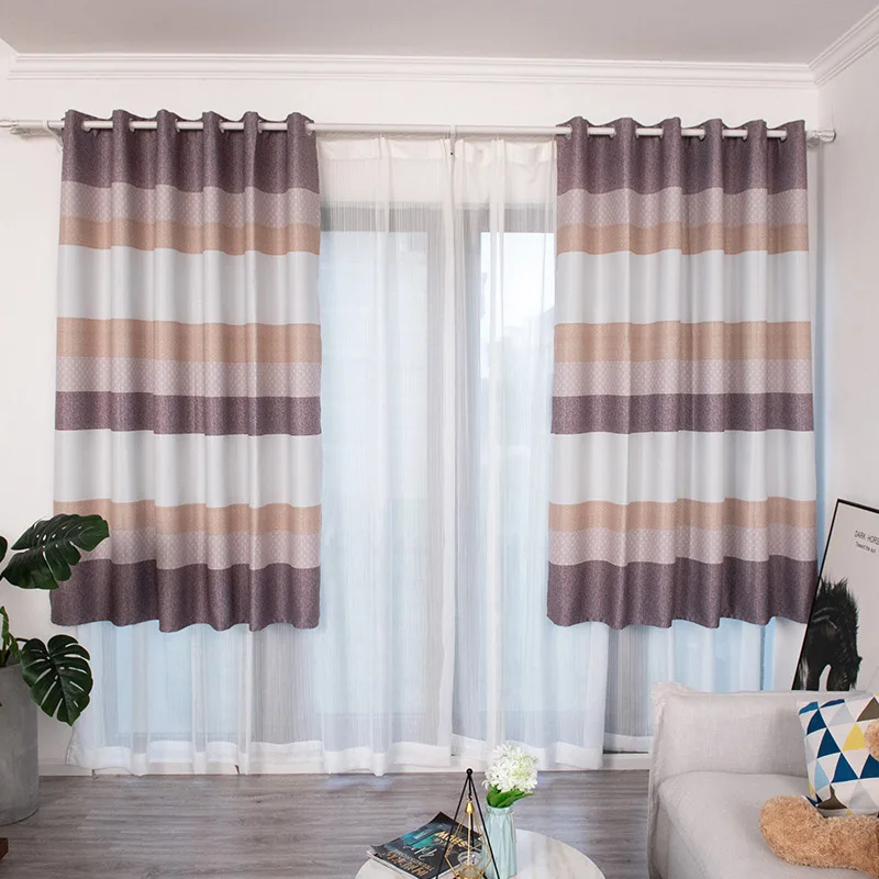 

2019 New Modern Short Curtain For Kitchen Door Window Brown Coffee Stripe Cloth Curtain For Kid's Bedroom High Shading Drapes
