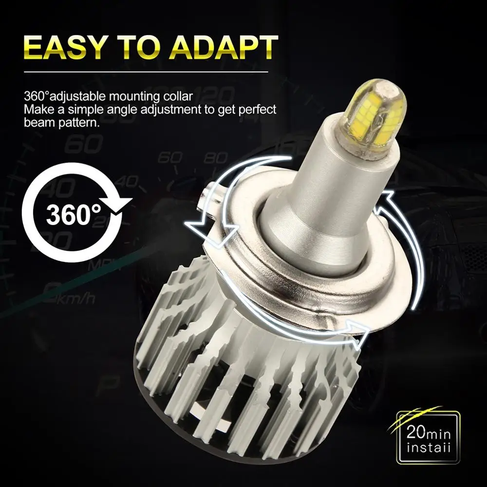 2pcs 8 Sides H11 H7 Led Car Headlights Bulbs 6500K H8 H9 H11 200W 20000LM 3D Canbus 360 degree Auto Fog Lights LED Headlights