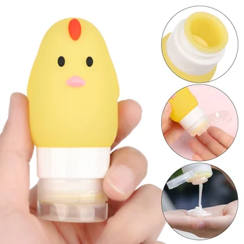 

3 Pcs Portable Silicone Refillable Bottle Shampoo Cosmetic Storage Squeeze Cartoon Animal Shape Empty Containers Chicken/Dog/Pig