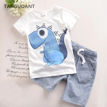 

TANGUOANT Hot Sale Brand Boys Clothing Children Summer Boys Clothes Cartoon Kids Boy Clothing Set T-shit+Pants Cotton