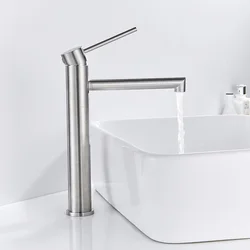 Stainless Steel Bathroom Mixer Faucet Sink Tap Single Handle Hole Hot and Cold Water Home Kitchen Hotel Faucets with Free Hose