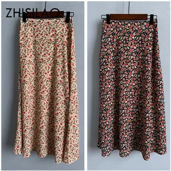 

Floral Skirt Women Maxi A-line Long Summer Chiffon Skirt Maxi Vintage Elegant High Waist Saia Longa 2020 Retro Skirt