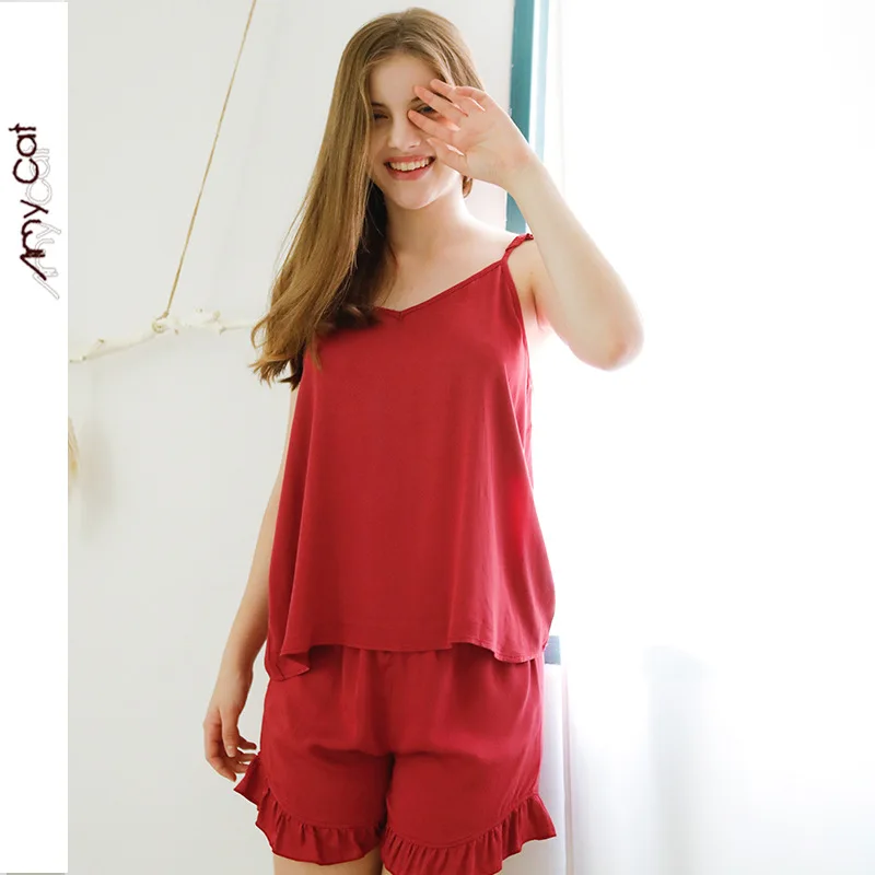 

2019 Summer Women Satin Sleeveless Solid Band Shorts Pajamas Set Viscose Sexy Lingerie Two Piece Sleepwear Loungewear Pijama