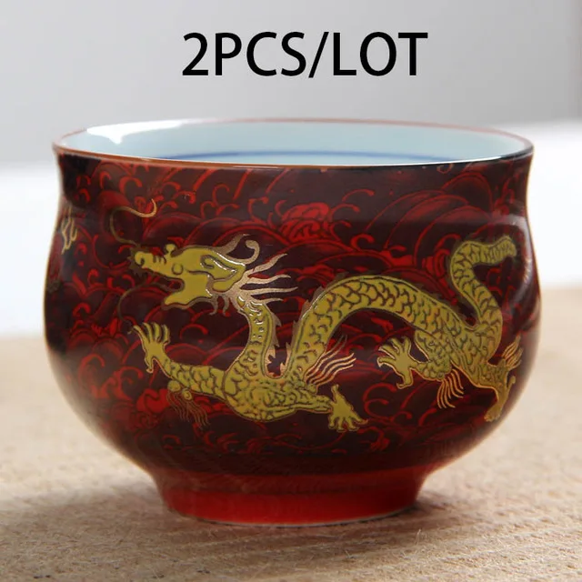 2pcs Pattern 2 100 мл креативная Китайская традиционная королевская драконовая чайная чашка с двойными стенками, керамическая чашка для чая кунг-фу, чаша для чая тикуанин пуэр - Цвет: 2pcs Pattern 2