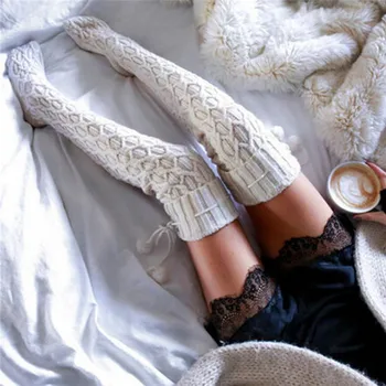 

White Purple Color Girls Ladies Women Thigh High Over the Knee Socks Long Cotton Stockings Warm 70cm Stockings