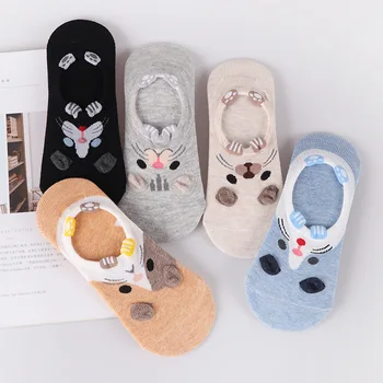 

5 Pairs Cotton Women's Slipper Casual Funny socks Korea Cute Cat Kawaii Cartoon Harajuku Boat Ankle Sock for Female Summer