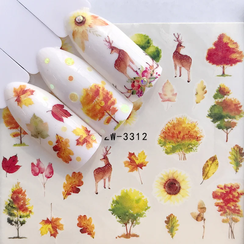 

1 Sheet Christmas Day Mix Autumn Winter Nail Sticker Water Decal Leaf Elk Santa Claus Slider Manicure DIY Decoration