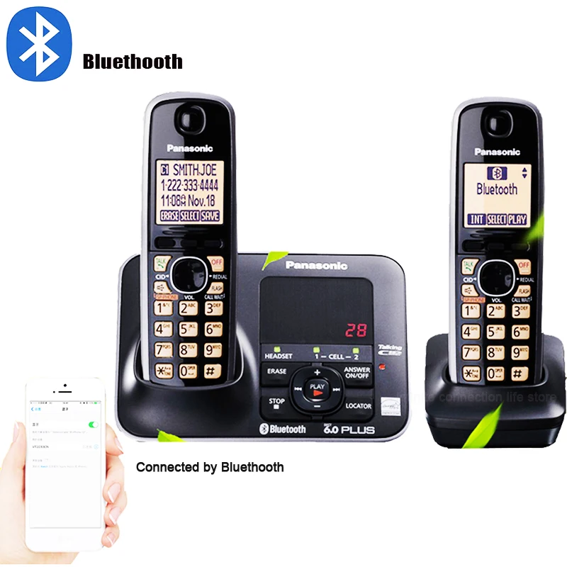 

Digital Cordless Phone With Bluethooth Answer Machine Handfree Voice Mail Backlit LCD Wireless Telephone For Office Home Black
