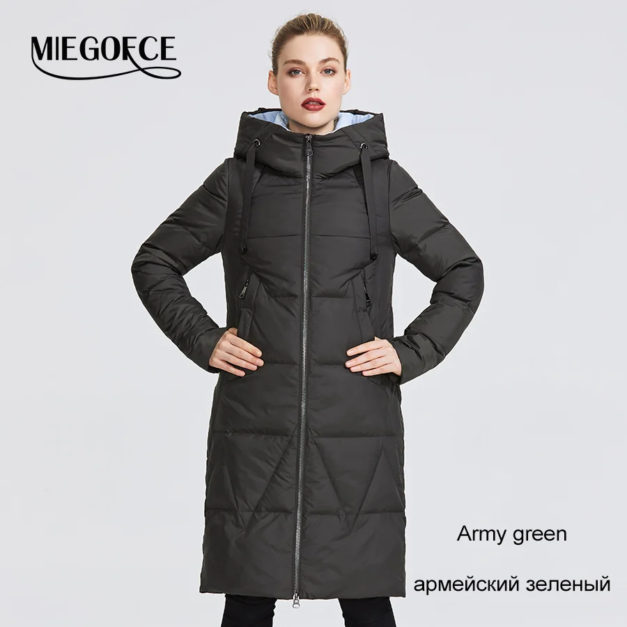 MIEGOFCE Новая зимняя женская коллекция курток средней длины теплое пальто с капюшоном европейский и американский стиль на открытом воздухе придает тепло и придает элегантность - Цвет: 710 Army green