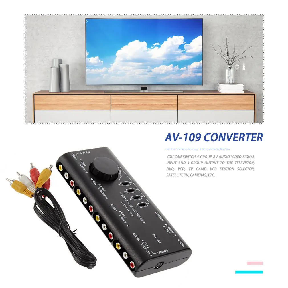 4 в 1 выход AV RCA переключатель коробка AV Аудио Видео переключатель сигналов разветвитель 4 пути Селектор с rca-кабелем для телевидения DVD VCD tv