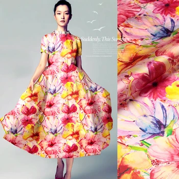 

PRINT SILK ORGANZA SATIN FABRIC 135cm width 14momme Silk Fabric Tissue For Marriage Flower Designs