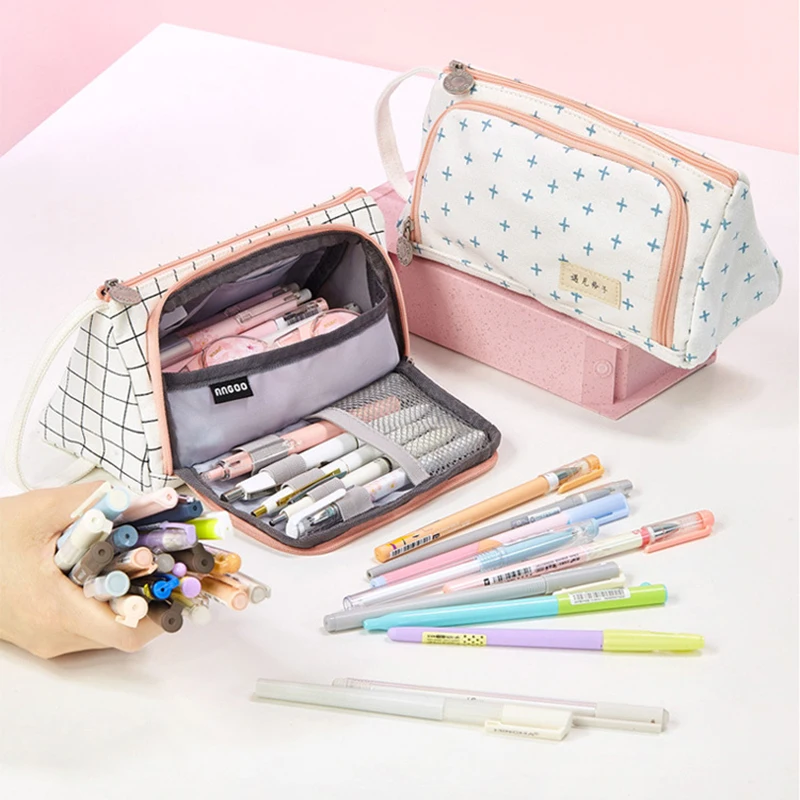 

Large-Capacity Canvas Pencil Bag Female Nordic Simple Small Fresh Stationery Bag Creative Multi-Function Pencil Case Supplies
