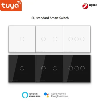 

Tuya Zigbee Smart Home EU 1/2/3gang Sceen Wall Touch Switch Panel, APP & Voice control by Alexa,Google home, IFTTT with All Tuya