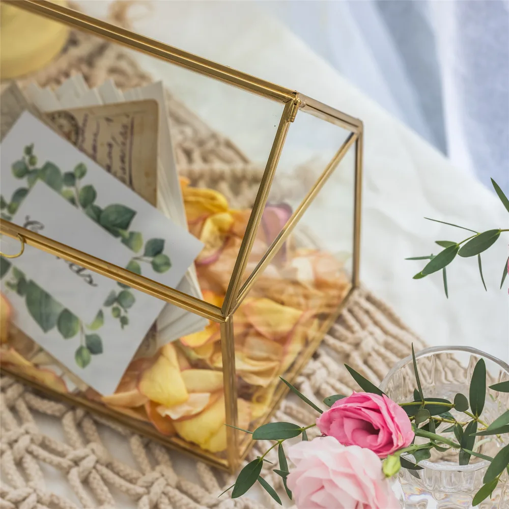 Геометрическая стеклянная коробка для карт Террариум розовое золото ручной работы из чистой меди дом форма для свадебного получения Wishwell