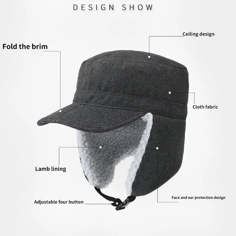 Women Bomber Hat Men Faux Cashmere Hat Russian Ushanka Earflap Caps Winter Ski Hats