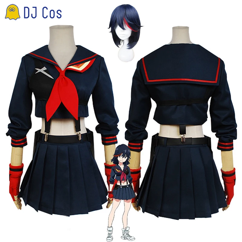 KILL la Cosplay Costume Matoi Ryuko Blue with Red Wig Women Girls Dress Sailor Suit Anime Top Skirt Christmas Party Uniform |