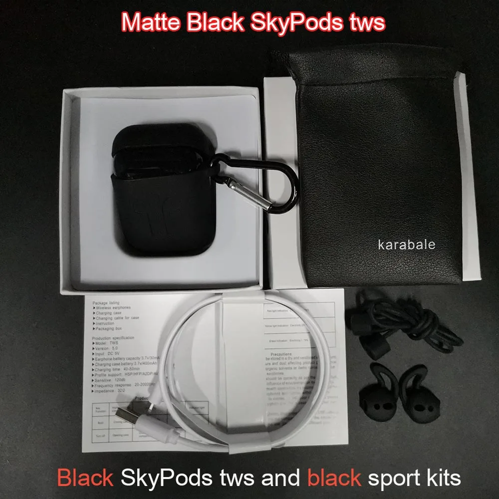 All Black kits Karabale SkyPods TWS Air 2 gps Rename беспроводные Bluetooth наушники 8D Super Bass Наушники 1536D pk H1 чип i5000 i50000 i9000 tws - Цвет: All Black kits