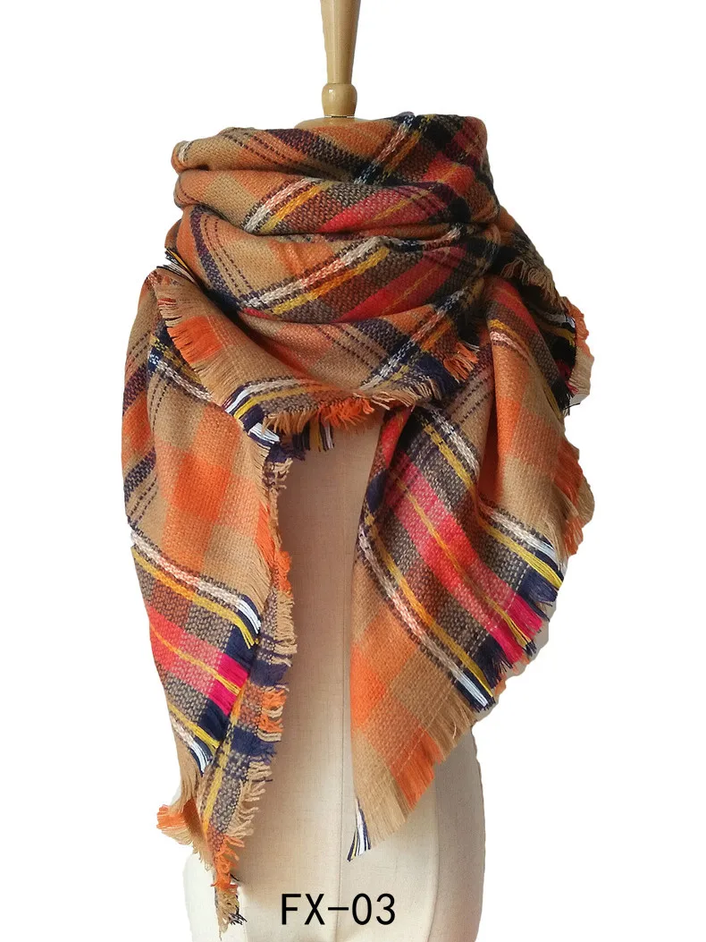 Зимний модный шарф из пашмины в клетку для женщин, теплый кашемировый шарф для шеи, женский красный 140*140 см квадратные шали и обертывания - Цвет: FX-03
