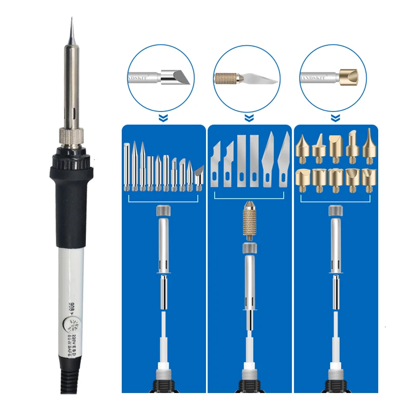 60 Вт Температурный Регулируемый Электрический паяльник набор инструментов резьба по пирографии ручной распайки сварочный набор инструментов комбинация