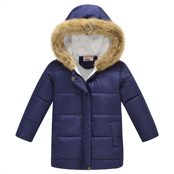 Fashion Autumn Winter Jacket For Boys Kids Children Fur Hooded Cotton Padding Jacket Warm Outerwear Coat For 2 4 6 10 Years Boys - Цвет: Navy