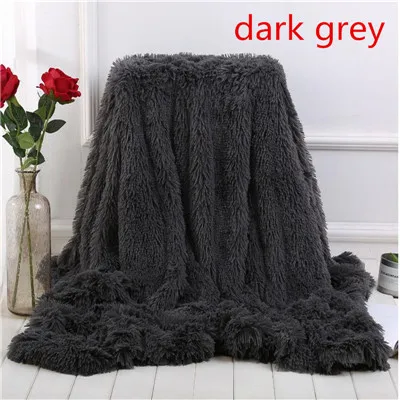 Dark grey Супер мягкое мохнатое меховое одеяло, ультра плюшевое декоративное одеяло 130*160 см/160*200 см, зимнее одеяло для кровати, дивана, толстое вязаное одеяло - Цвет: Dark grey