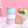 Simple Solid Colour Round Empty Iron Box with Wood Grain Lid Candy Storage Box Jewelry Organizer Home Decor 1