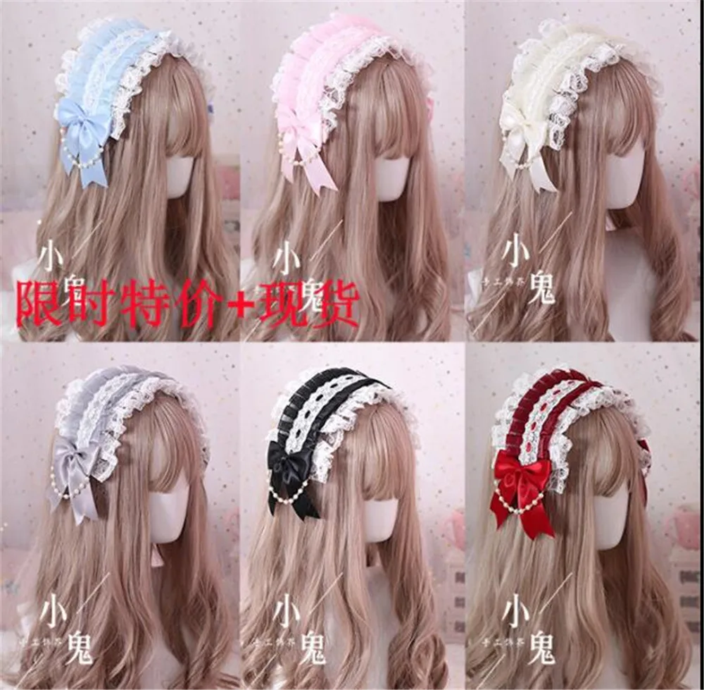 Japanese Sweet Lolita Retro KC Headband Female Lace Trim Bowknot Headwear Cosplay Hairpin Accessories B445 | Тематическая одежда и