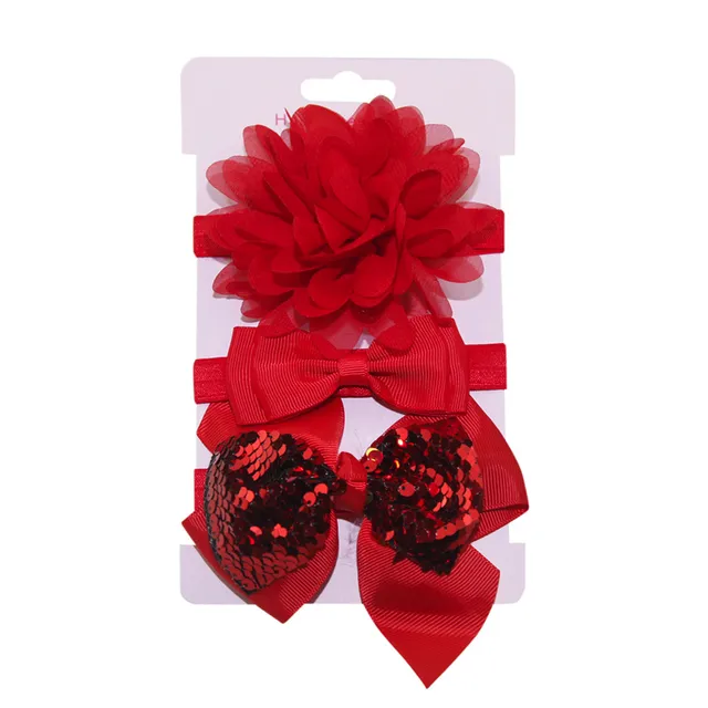 New 3pcs/lot Sequin Felt Bow Lotus Flower Elastic Headbands Kids Photography Props Baby Girls Cute Headwear Christmas Gift Sets 44