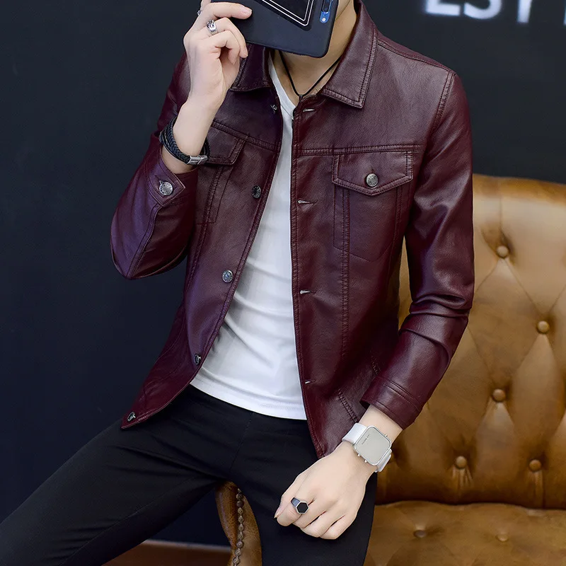 Осеннее тонкое Мужское пальто молодежное мужское модное пальто локомотив из искусственной кожи корейский стиль повседневная кожаная куртка