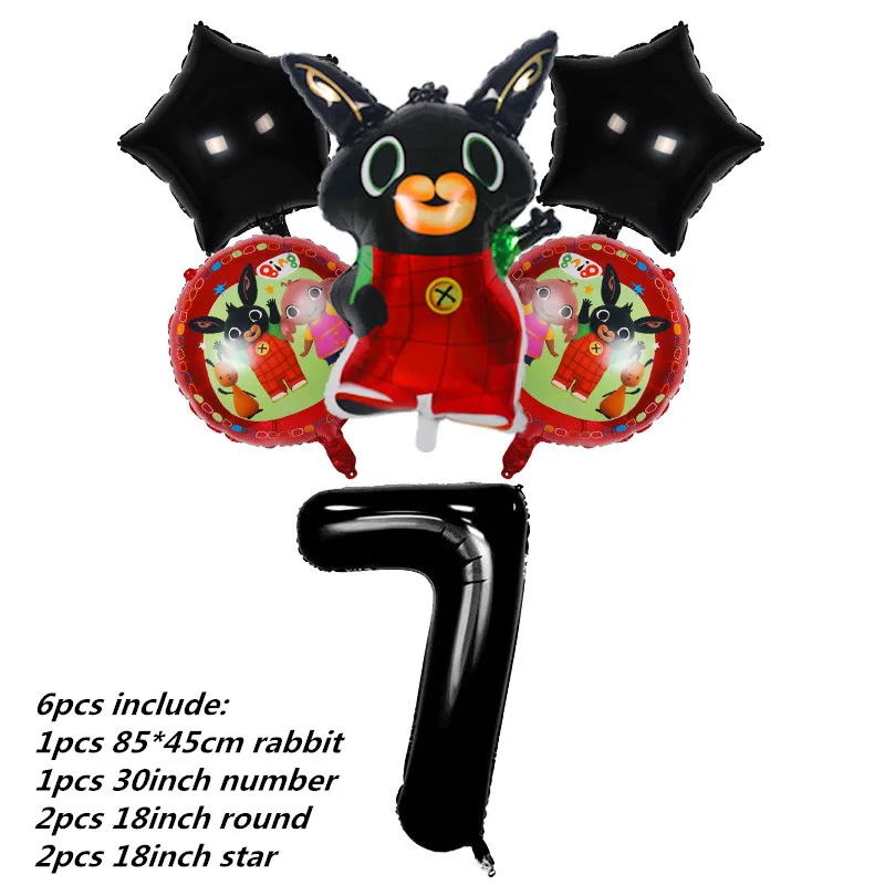 6 шт. 85*45 см Bing Bunny воздушные шары из фольги с мультяшным кроликом шары с цифрами 32 дюйма для детей 1, 2, 3, 4, 5 дней рождения декоративные принадлежности игрушки