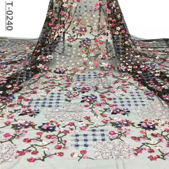 

New design glitter sequins French tulle lace fabric High quality african lace fabric with crystal beads
