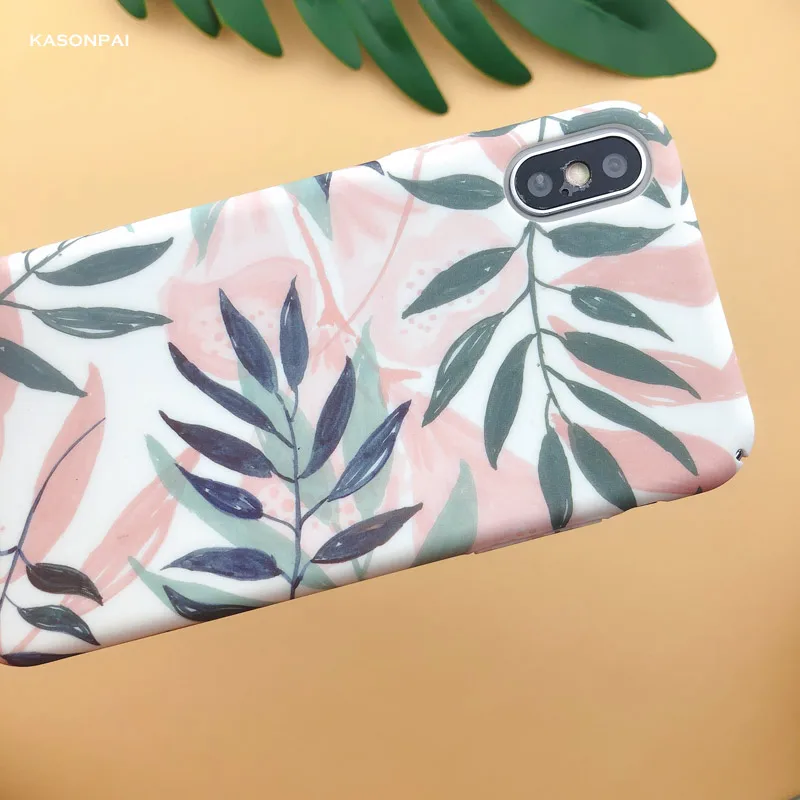 Модный матовый чехол для телефона для iPhone 6, 6 S, 7, 8 Plus, X, XS, Max, XR, с милыми листьями, жесткая задняя крышка для iPhone 11 Pro, Max чехол
